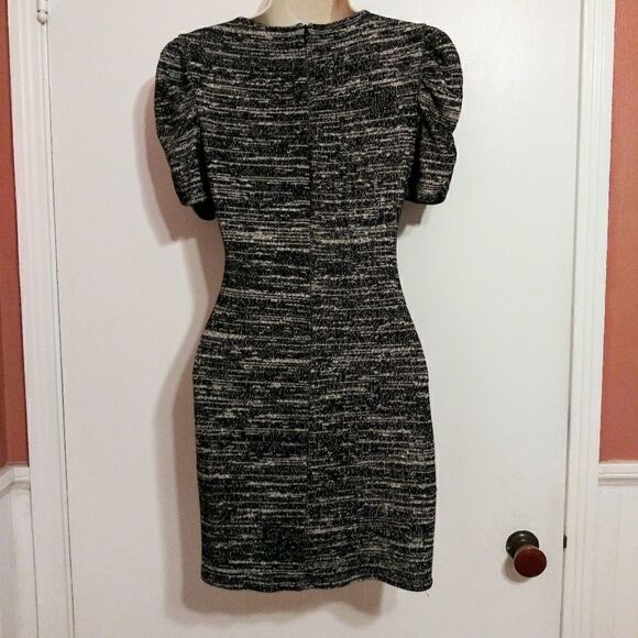 Forever 21 Shirred Sleeve Bodycon Sweater Dress Black Beige Small - Picture 5 of 10